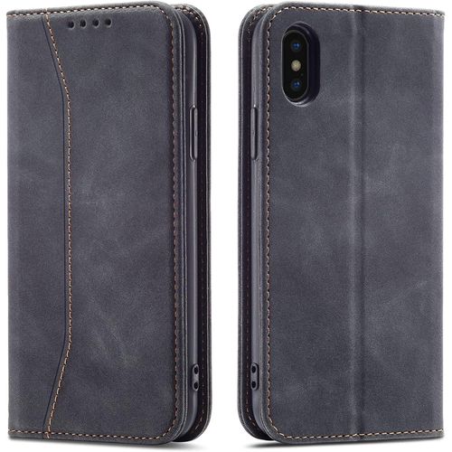Cloudds_Coque Pour Iphone Xs/Iphone X(5,8 Pouces),Pu Cuir Portefeuille Housse Magnétique Flip Pochette Étui À Rabat Case Avec Antichoc Tpu Housse[Emplacements Cartes][Fonction Support](Noir)