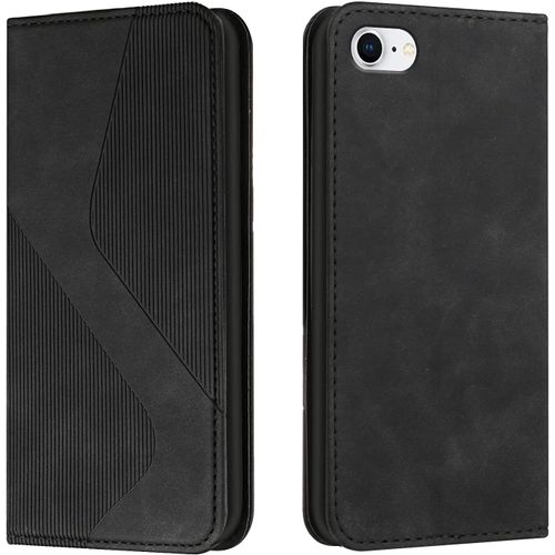 Cloudds_Coque Pour Iphone Se 2020/Iphone 8/Iphone 7(4,7 Pouces),Etui Pu Cuir Portefeuille Housse Et Magnétique Flip Pochette Étui À Rabat Protection Case Avec Antichoc Tpu Housse(Noir)