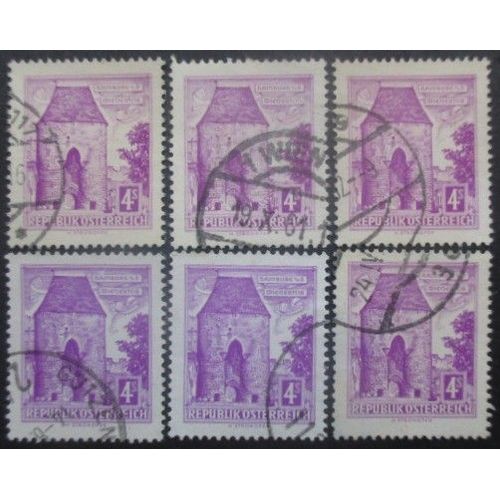 Autriche N°873ab Papier Gris-Jaune X 6 Oblitéré