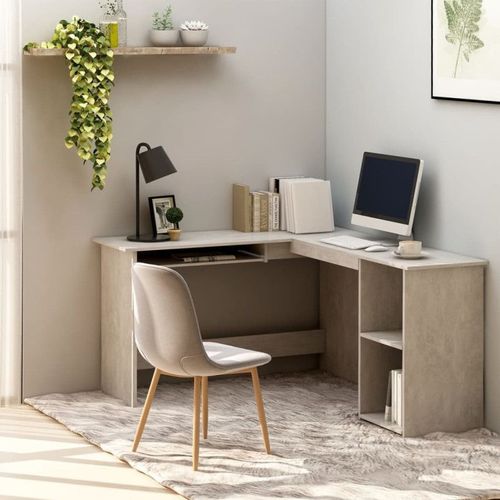 Vidaxl Bureau D'angle En Forme De L Gris Béton Bois D'ingénierie 800751