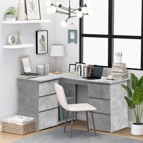 Vidaxl Bureau D'angle Gris Béton 145x100x76 Cm Aggloméré