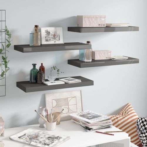 Vidaxl Étagère Murale Flottante 4 Pcs Gris Brillant 60x23,5x3,8 Cm Mdf