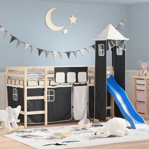 Vidaxl Rideaux Pour Lit Mezzanine Avec Tour Blanc Et Noir Polyester 835922
