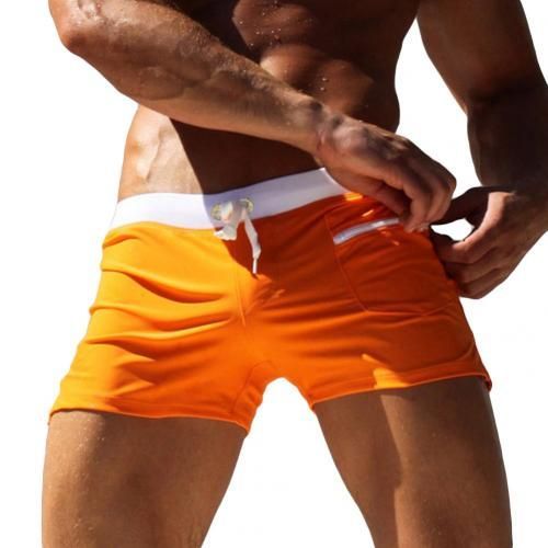 Maillot De Bain Pour Hommes,Couleur Unie,Cordon De Serrage,Poche,Short De Plage,Surf,Longboard-S-Orange