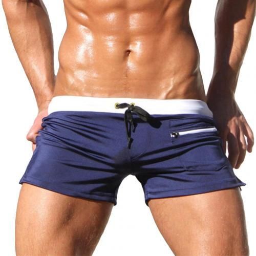 Maillot De Bain Pour Hommes,Couleur Unie,Cordon De Serrage,Poche,Short De Plage,Surf,Longboard-L-Marine Bleu