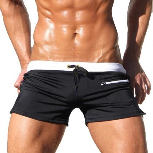 Maillot De Bain Pour Hommes,Couleur Unie,Cordon De Serrage,Poche,Short De Plage,Surf,Longboard-L-Noir