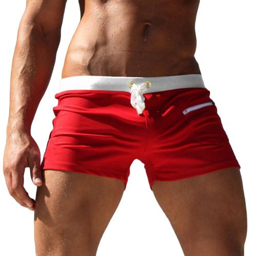 Maillot De Bain Pour Hommes,Couleur Unie,Cordon De Serrage,Poche,Short De Plage,Surf,Longboard-L-Rouge