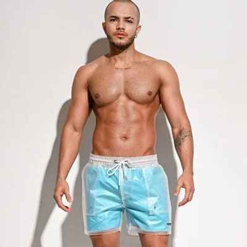Desmiit Imperméable Boardshorts Hommes Plage Conseil Shorts De Bain Hommes Maillot De Bain Transparent Surf Court Maillot De Bain Vêtements De Sport-M Waist 70-76cm-Sky Bleu
