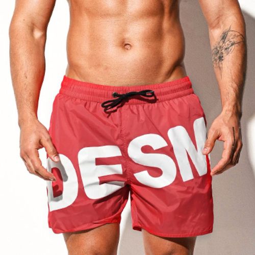 Desmiit Mince Doux Shorts De Natation Hommes Maillots De Bain Maillot De Bain Homme Plage Surf Board Shorts Boardshorts Vêtements De Sport Court Costume Liner In-Xl Waist 83-90cm-Rouge
