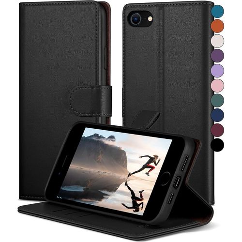 Cloudds_Coque Pour Iphone Se 2020/Se 2022/7/8 4.7""[Fentes Cartes][Rfid Blocage]Coque Pour Iphone 8 4.7"" Avec 1 Verre Trempé Fentes Pour Cartes Etui Housse En Cuir Pu,Coque Pour Iphone 7,Le Noir