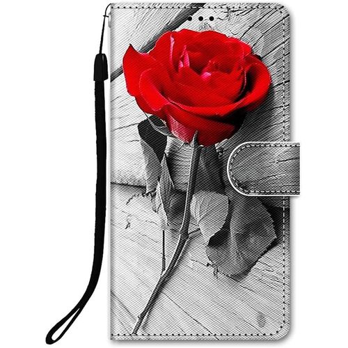 Cloudds_Coque Pour Iphone 13/Iphone 14,Pu Portefeuille Étui En Cuir Flip Housse Avec Motif Fermeture Magnétique Béquille Porte Cartes Tpu Antichoc Protection De Rabat Case-Rose Rouge