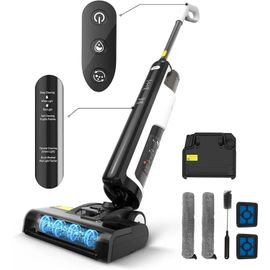 CLOUDDS_W12Se Aspirateur Sans Fil Laveur Eau Et Poussière Balai Électrique Humide Et Sec Autonettoyant|Anti Enchevêtrement|45 Min. Autonomie|1.15L Double Réservoir|Électrolyse Désinfection