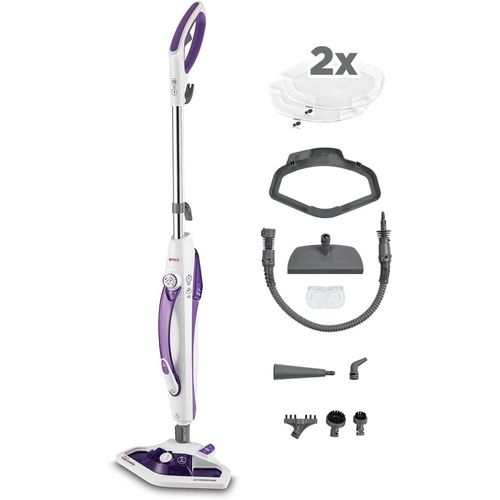 CLOUDDS_Vaporetto Sv440 Double,Nettoyeur Vapeur 2-En-1,Balai Ou Nettoyeur À Main,11 Accessoires Inclus,Chauffage En 15 Secondes,Réservoir Amovible,Blanc Et Violet