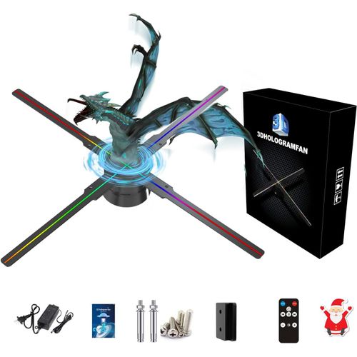 CLOUDDS_Ventilateur Avec Projecteur Holographique 3D De 45 Cm,Prend En Charge L'Application Mobile Et Wifi Fourni Avec 700 Contenu Vidéo,Adapté Aux Expositions,Centres Commerciaux,Cinémas,