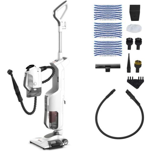 CLOUDDS_Vaporetto 3 Clean,Balai Vapeur Aspirateur Sans Sac,3 En 1,12 Accessoires Inclus,Aspirateur À Main,Chauffage En 30 Secondes,Puissance Maximale De 1800 Watts,Blanc Et Gris