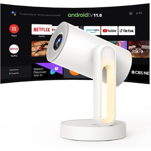 CLOUDDS_Videoprojecteur 4K Android Tv 11 Intégré Netflix Certifié,Starfish Mini Projecteur Video Plafond Rotatif 300Ansi/Auto Keystone/5G Wifi/Scènes Multiples/Veilleuse Tactile Portable Retroproject