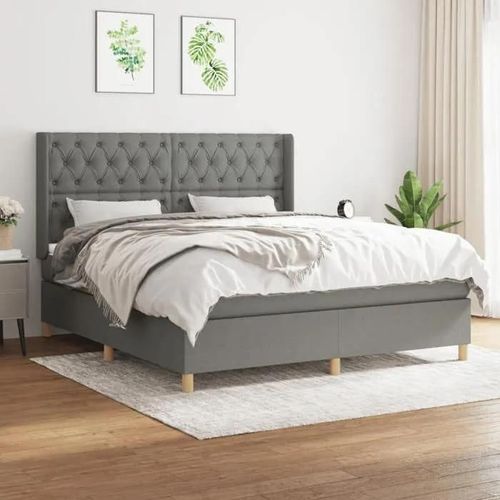 3132242 Vidaxl Lit À Sommier Tapissier Avec Matelas Gris Foncé 160x200cm Tissu