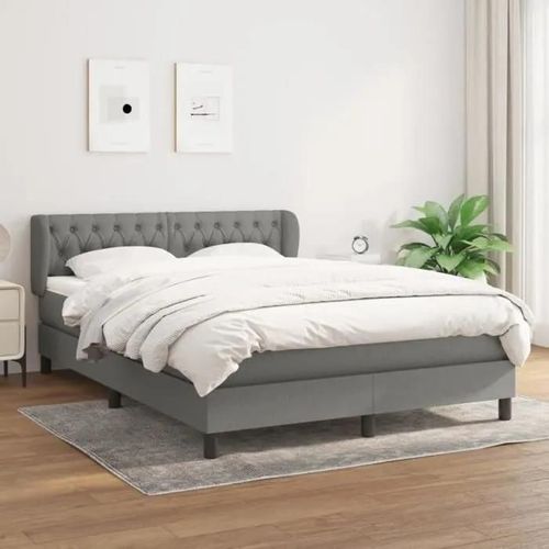 3126478 Vidaxl Lit À Sommier Tapissier Avec Matelas Gris Foncé 140x190cm Tissu