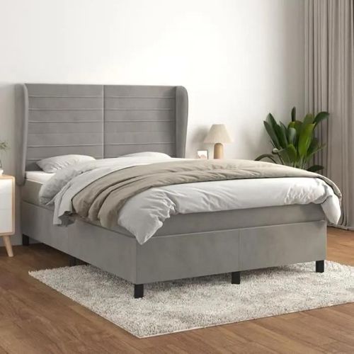 3129267 Vidaxl Lit À Sommier Tapissier Et Matelas Gris Clair 140x190cm Velours