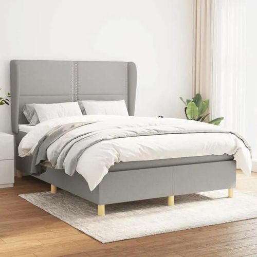 3128437 Vidaxl Lit À Sommier Tapissier Avec Matelas Gris Clair 140x190cm Tissu