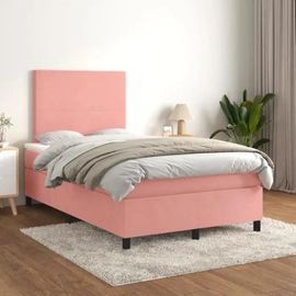 3142898 Vidaxl Lit À Sommier Tapissier Avec Matelas Rose 120x200 Cm Velours
