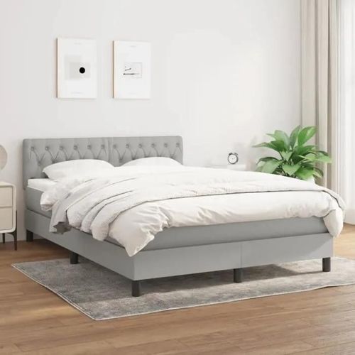 3140289 Vidaxl Lit À Sommier Tapissier Avec Matelas Gris Clair 140x190cm Tissu