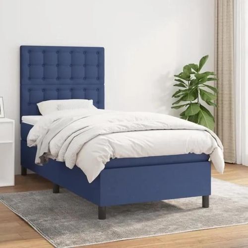 Vidaxl Lit À Sommier Tapissier Avec Matelas Bleu 90x200 Cm Tissu - Modèle 3142071