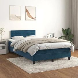 3141357 Vidaxl Lit À Sommier Tapissier Et Matelas Bleu Foncé 120x200cm Velours