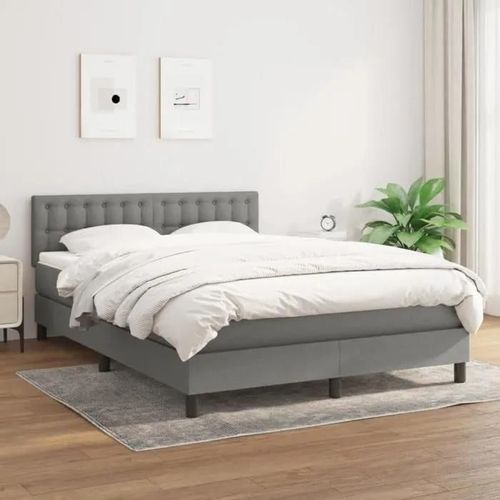 Vidaxl Lit À Sommier Tapissier Avec Matelas Gris Foncé 140x200cm Tissu - Modèle 3140378