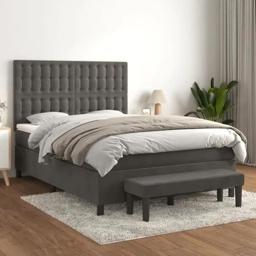 3138080 Vidaxl Lit À Sommier Tapissier Et Matelas Gris Foncé 140x190cm Velours