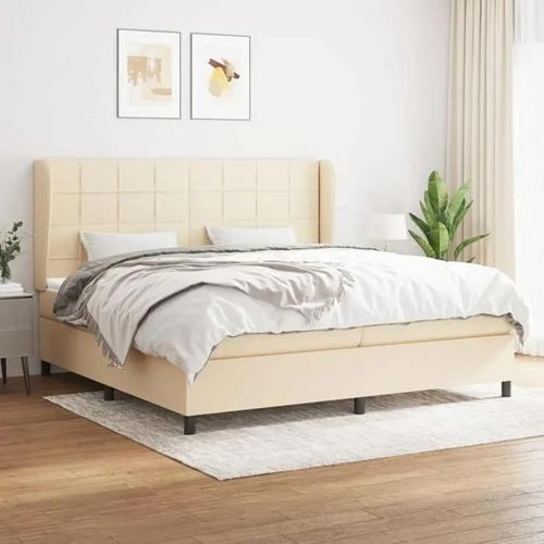 3127994 vidaXL Lit à sommier tapissier avec matelas Crème 200x200 cm Tissu