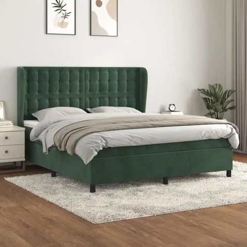 3129462 Vidaxl Lit À Sommier Tapissier Et Matelas Vert Foncé 160x200cm Velours
