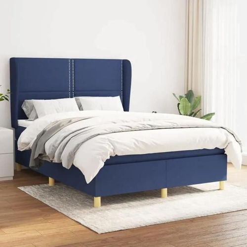 3128443 Vidaxl Lit À Sommier Tapissier Avec Matelas Bleu 140x190 Cm Tissu