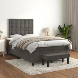 3138074 Vidaxl Lit À Sommier Tapissier Et Matelas Gris Foncé 120x200cm Velours