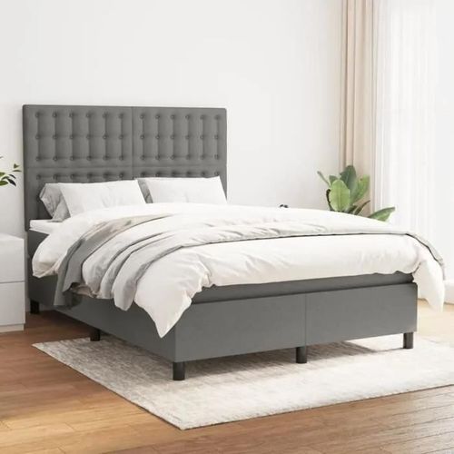 Vidaxl Lit À Sommier Tapissier Avec Matelas Gris Foncé 140x190cm Tissu - Modèle 3142090