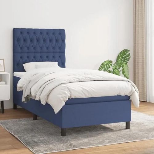 Vidaxl Lit À Sommier Tapissier Avec Matelas Bleu 90x190 Cm Tissu - Modèle 3141983