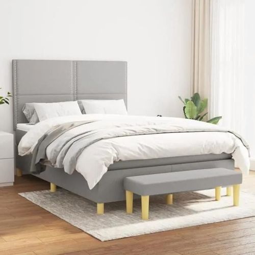3137069 Vidaxl Lit À Sommier Tapissier Avec Matelas Gris Clair 140x190cm Tissu