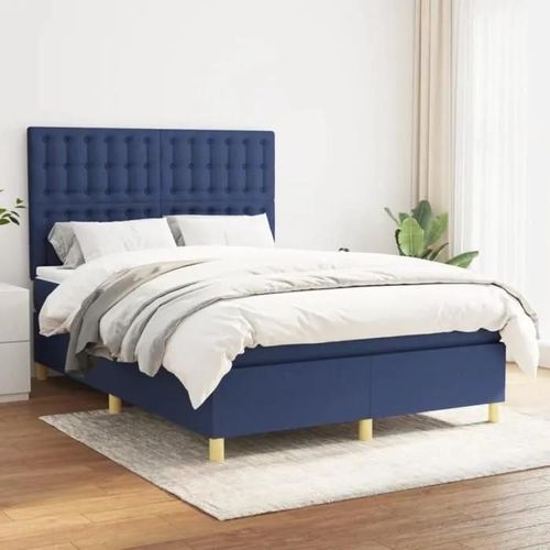 3142655 Vidaxl Lit À Sommier Tapissier Avec Matelas Bleu 140x190 Cm Tissu