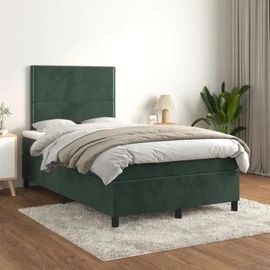 3142956 Vidaxl Lit À Sommier Tapissier Et Matelas Vert Foncé 120x200cm Velours