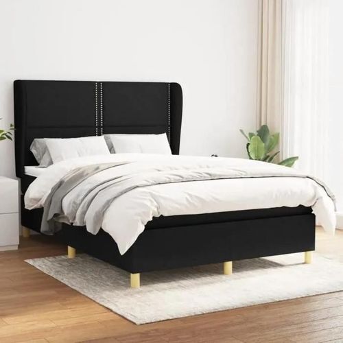 3128439 Vidaxl Lit À Sommier Tapissier Avec Matelas Noir 140x190 Cm Tissu