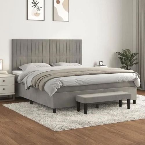 3137971 Vidaxl Lit À Sommier Tapissier Et Matelas Gris Clair 160x200cm Velours