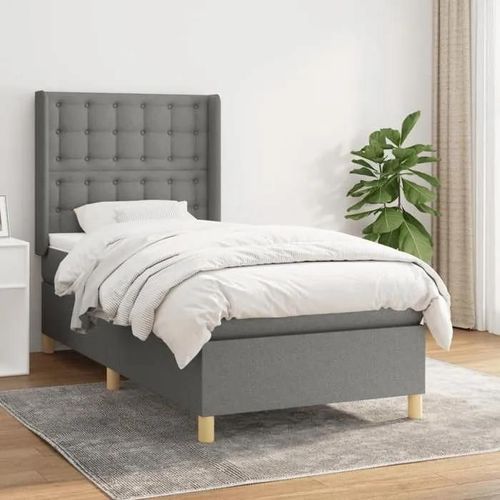 Vidaxl Lit À Sommier Tapissier Et Matelas Gris Foncé 90x190 Cm Tissu - Modèle 3132274