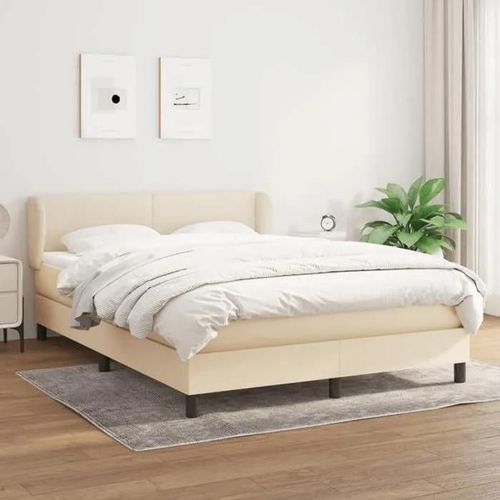 3126082 Vidaxl Lit À Sommier Tapissier Avec Matelas Crème 140x190 Cm Tissu