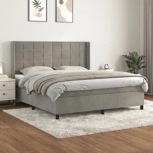 3132687 Vidaxl Lit À Sommier Tapissier Et Matelas Gris Clair 160x200cm Velours