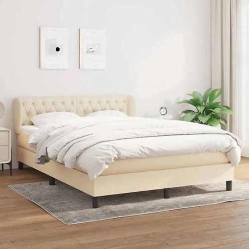 3126482 Vidaxl Lit À Sommier Tapissier Avec Matelas Crème 140x190 Cm Tissu
