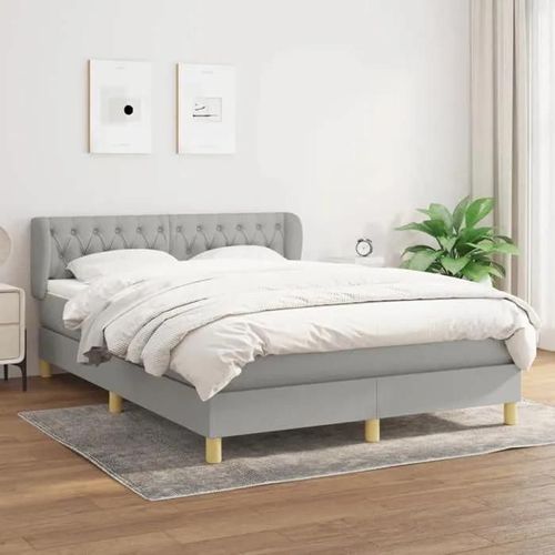 3127037 Vidaxl Lit À Sommier Tapissier Avec Matelas Gris Clair 140x190cm Tissu