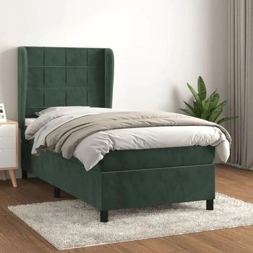 3129186 vidaXL Lit à sommier tapissier avec matelas Vert foncé 90x190 cm