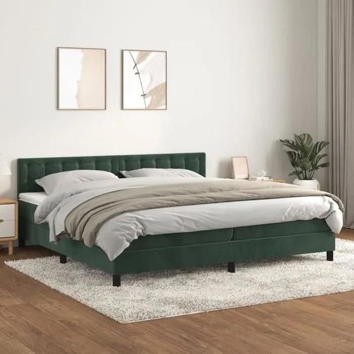 3141566 vidaXL Lit à sommier tapissier et matelas Vert foncé 200x200cm Velours