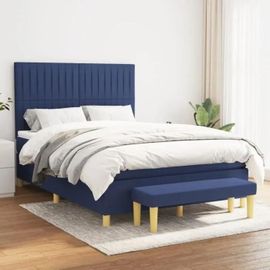 3137323 Vidaxl Lit À Sommier Tapissier Avec Matelas Bleu 140x200 Cm Tissu