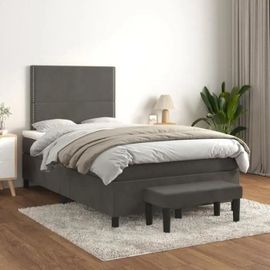 3137774 Vidaxl Lit À Sommier Tapissier Et Matelas Gris Foncé 120x200cm Velours
